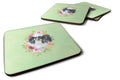 Papillon Green Flowers Foam Coasters Set of 4 Cup Coasters for Indoor Outdoor, Tabletop Protection, Anti Slip, Mouse pad Material