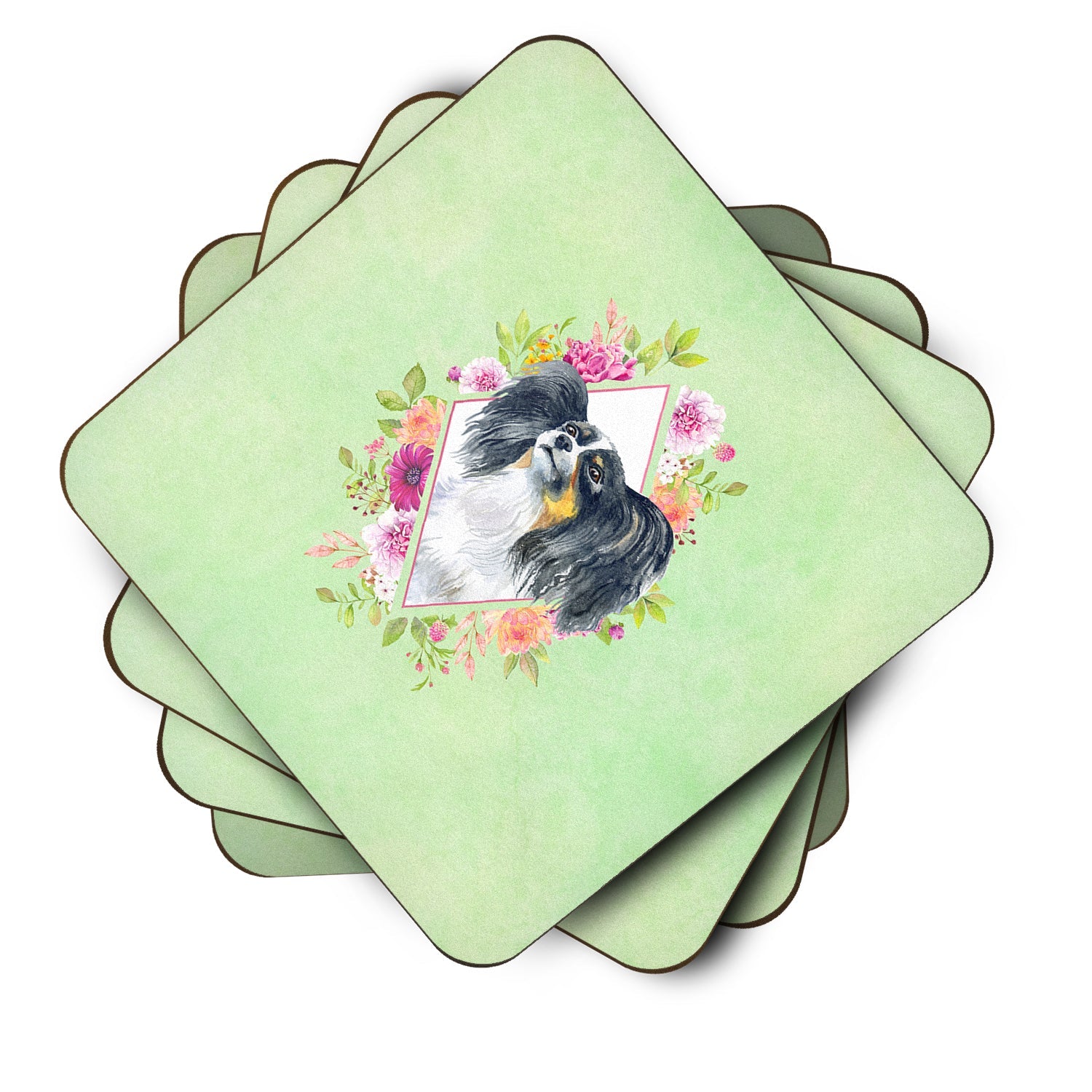 Papillon Green Flowers Foam Coasters Set of 4 Cup Coasters for Indoor Outdoor, Tabletop Protection, Anti Slip, Mouse pad Material