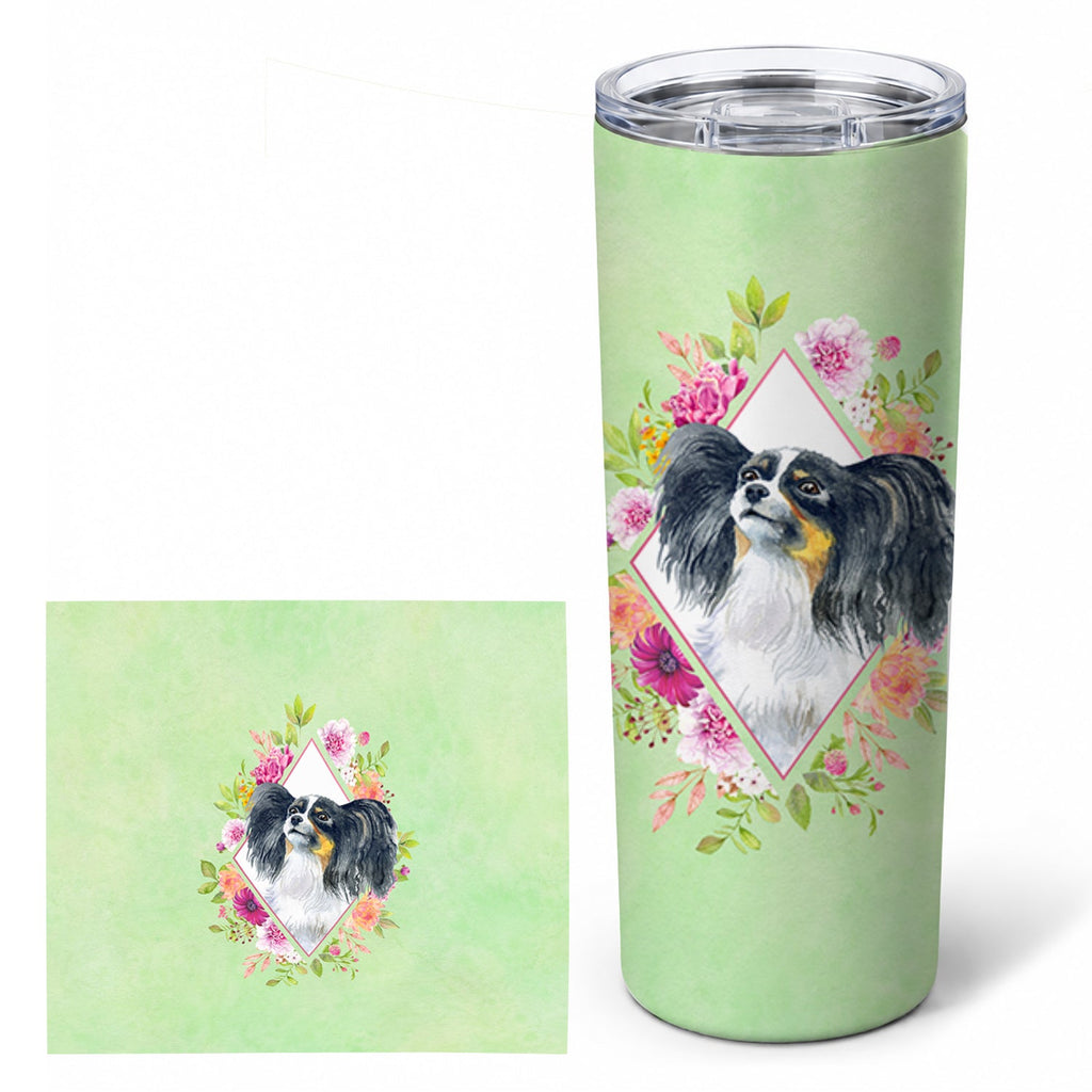 Papillon Green Flowers Stainless Steel Skinny Tumbler 20 oz Vacuum Double Walled Reusable Insulated Travel Cup