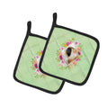 Pekingese Green Flowers Pot Holder Set of 2 Heat Resistant Quilted Hot Pads 7.5 x 7.5 Inch, Insulated Kitchen Trivets for Cooking & Baking