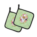 Corgi Green Flowers Pot Holder Set of 2 Heat Resistant Quilted Hot Pads 7.5 x 7.5 Inch, Insulated Kitchen Trivets for Cooking & Baking