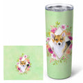 Corgi Green Flowers Stainless Steel Skinny Tumbler 20 oz Vacuum Double Walled Reusable Insulated Travel Cup