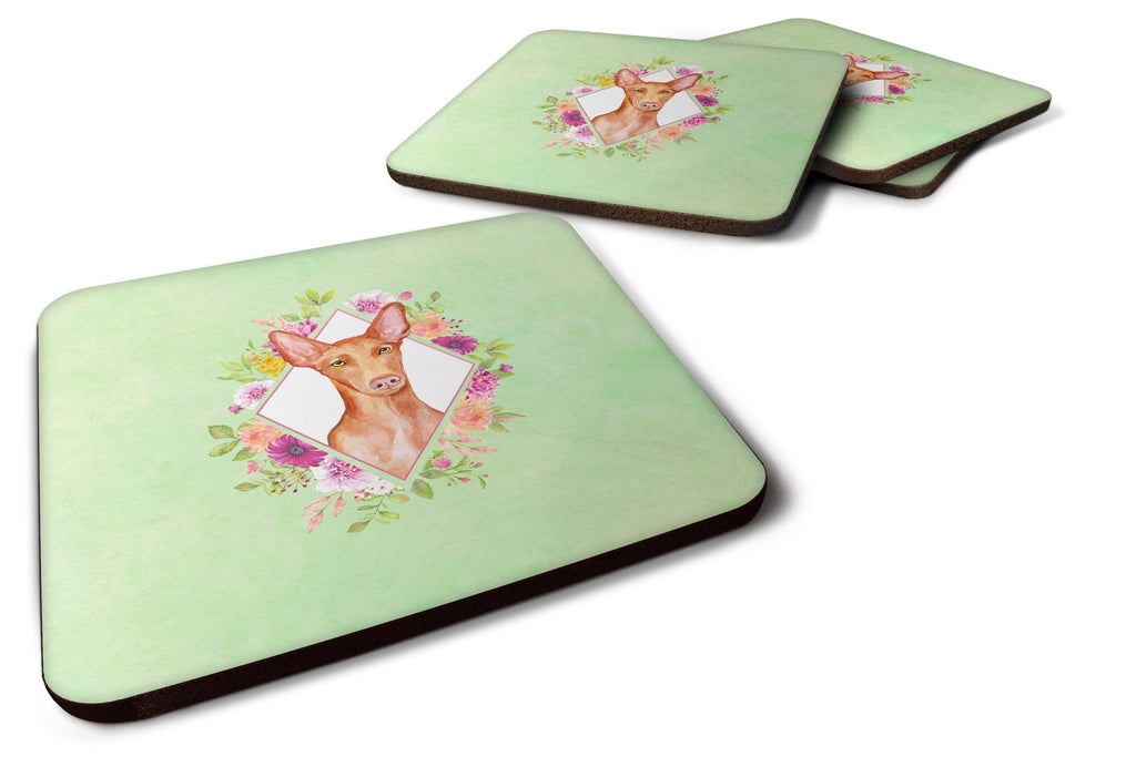 Pharaoh Hound Green Flowers Foam Coasters Set of 4 Cup Coasters for Indoor Outdoor, Tabletop Protection, Anti Slip, Mouse pad Material