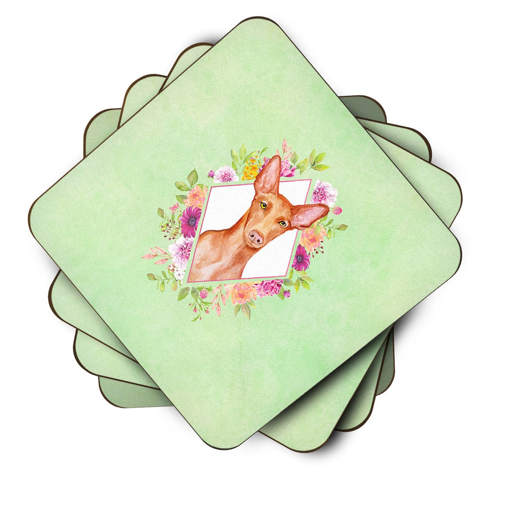 Pharaoh Hound Green Flowers Foam Coasters Set of 4 Cup Coasters for Indoor Outdoor, Tabletop Protection, Anti Slip, Mouse pad Material