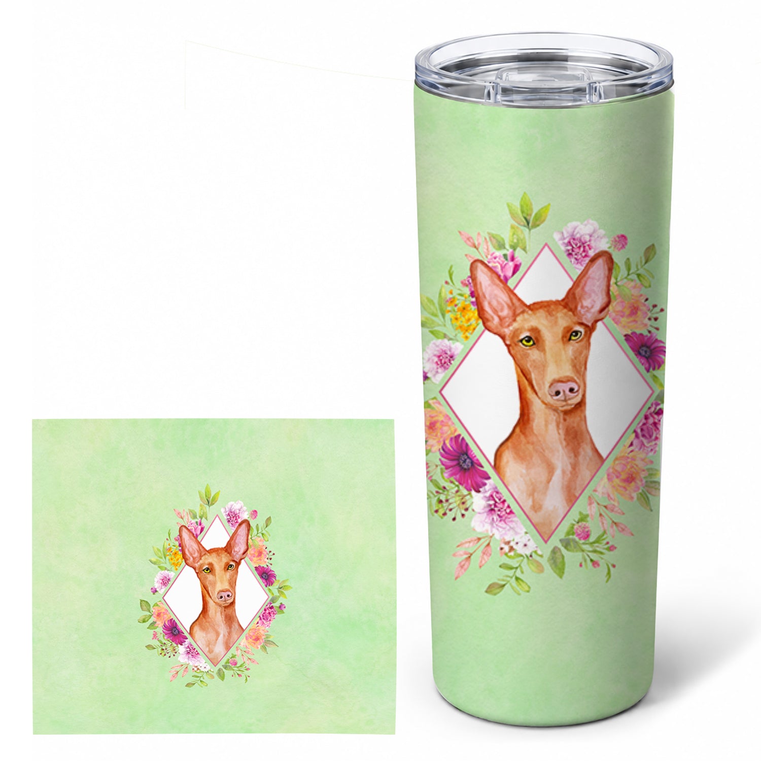 Pharaoh Hound Green Flowers Stainless Steel Skinny Tumbler 20 oz Vacuum Double Walled Reusable Insulated Travel Cup