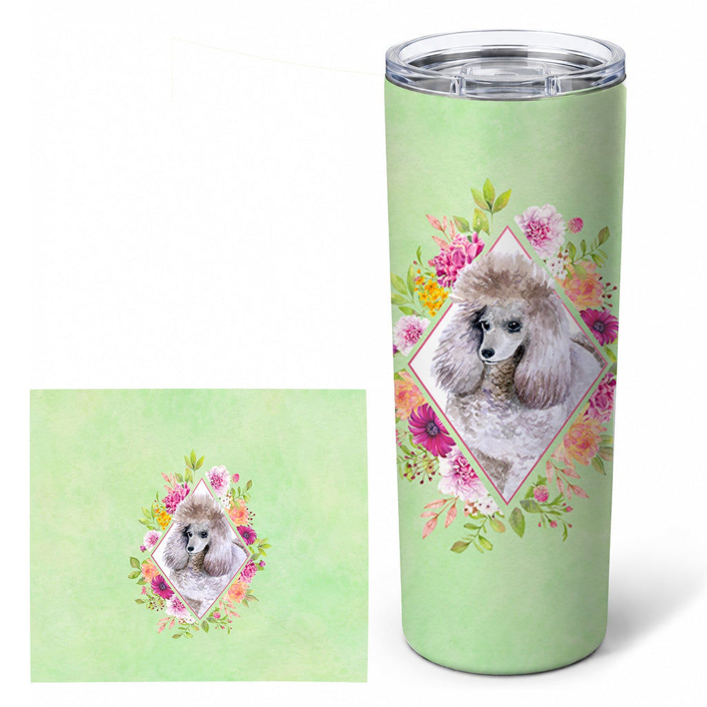 Standard Grey Poodle Green Flowers Stainless Steel Skinny Tumbler 20 oz Vacuum Double Walled Reusable Insulated Travel Cup