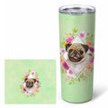 Fawn Pug Green Flowers Stainless Steel Skinny Tumbler 20 oz Vacuum Double Walled Reusable Insulated Travel Cup