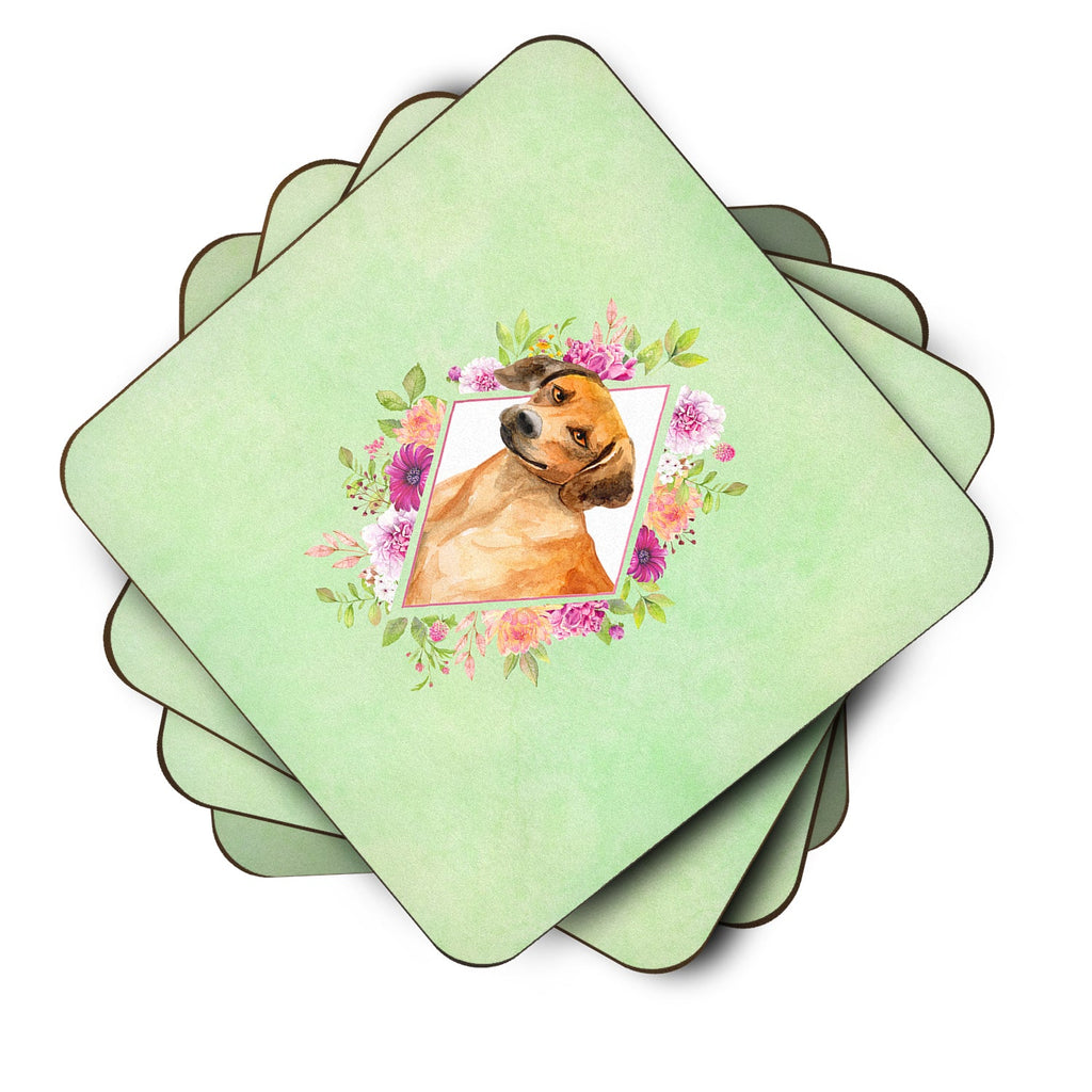 Rhodesian Ridgeback Green Flowers Foam Coasters Set of 4 Cup Coasters for Indoor Outdoor, Tabletop Protection, Anti Slip, Mouse pad Material