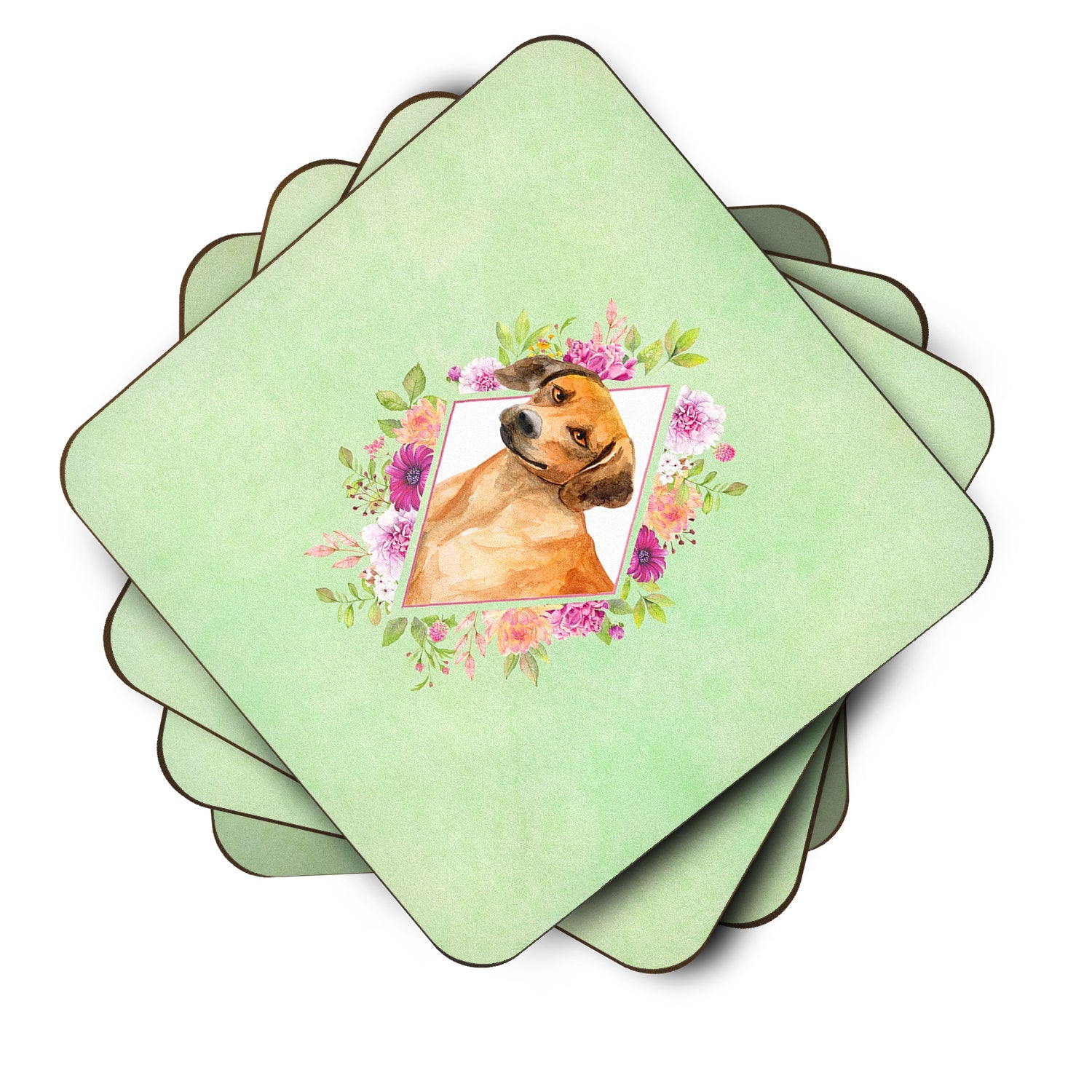 Rhodesian Ridgeback Green Flowers Foam Coasters Set of 4 Cup Coasters for Indoor Outdoor, Tabletop Protection, Anti Slip, Mouse pad Material