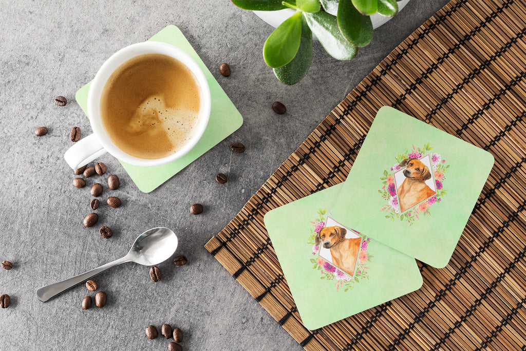 Rhodesian Ridgeback Green Flowers Foam Coasters Set of 4 Cup Coasters for Indoor Outdoor, Tabletop Protection, Anti Slip, Mouse pad Material