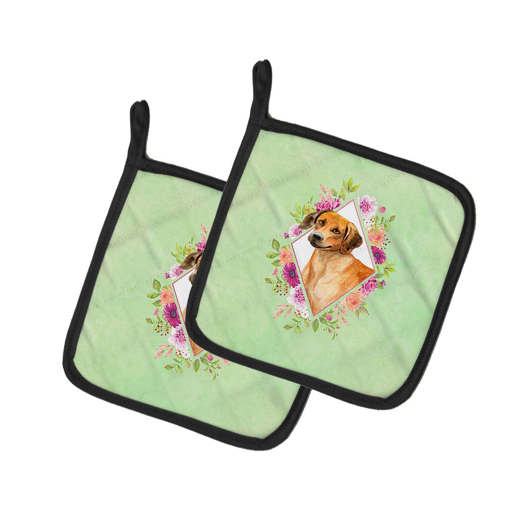 Rhodesian Ridgeback Green Flowers Pot Holder Set of 2 Heat Resistant Quilted Hot Pads 7.5 x 7.5 Inch, Insulated Kitchen Trivets for Cooking & Baking