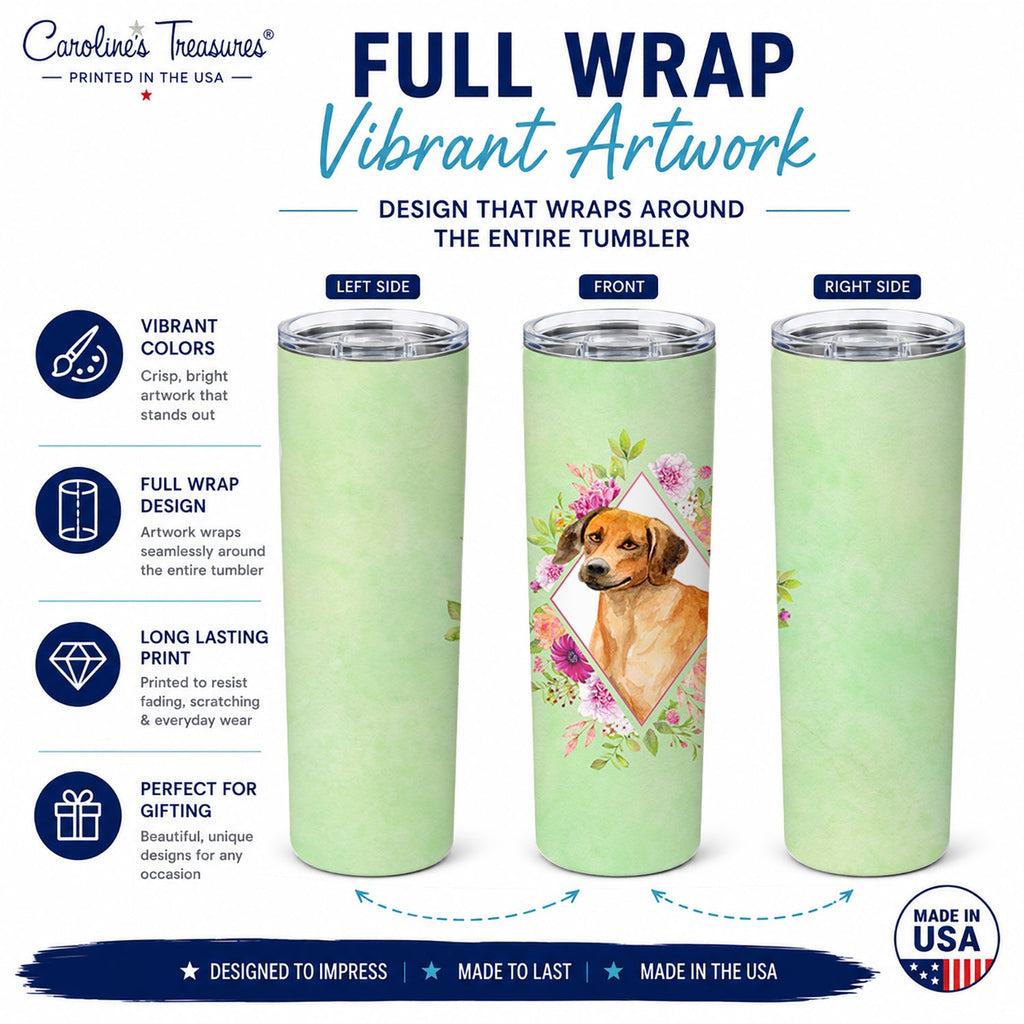 Rhodesian Ridgeback Green Flowers Stainless Steel Skinny Tumbler 20 oz Vacuum Double Walled Reusable Insulated Travel Cup