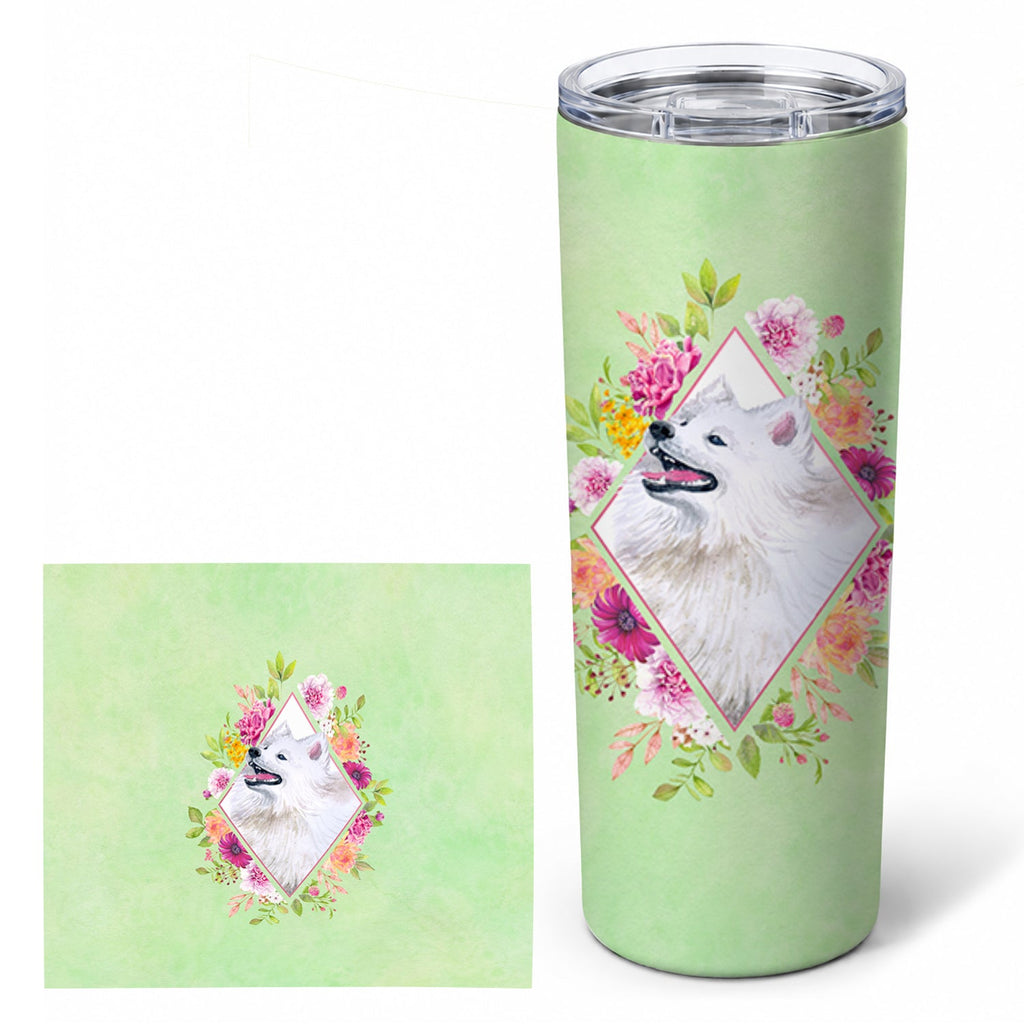 Samoyed Green Flowers Stainless Steel Skinny Tumbler 20 oz Vacuum Double Walled Reusable Insulated Travel Cup