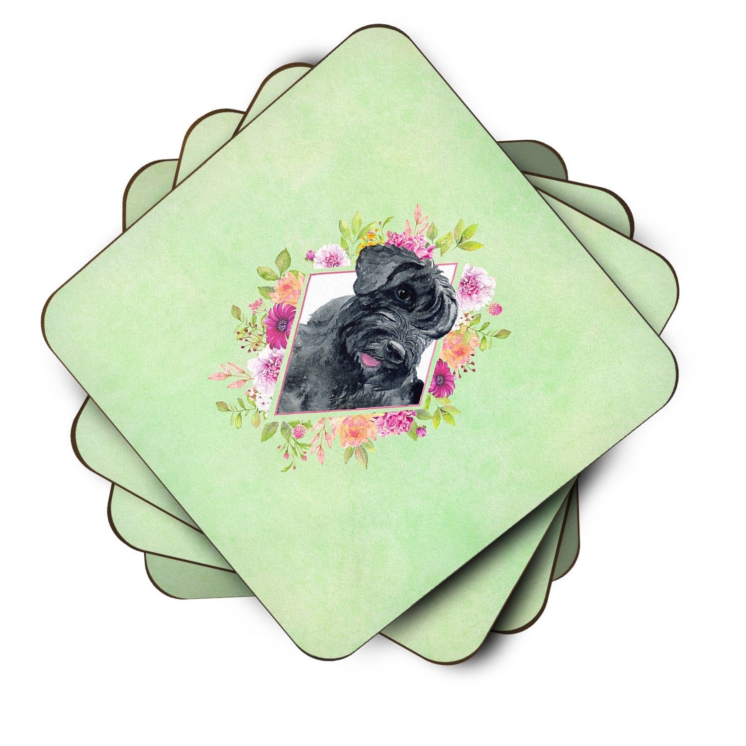 Giant Schnauzer Green Flowers Foam Coasters Set of 4 Cup Coasters for Indoor Outdoor, Tabletop Protection, Anti Slip, Mouse pad Material