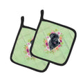 Giant Schnauzer Green Flowers Pot Holder Set of 2 Heat Resistant Quilted Hot Pads 7.5 x 7.5 Inch, Insulated Kitchen Trivets for Cooking & Baking