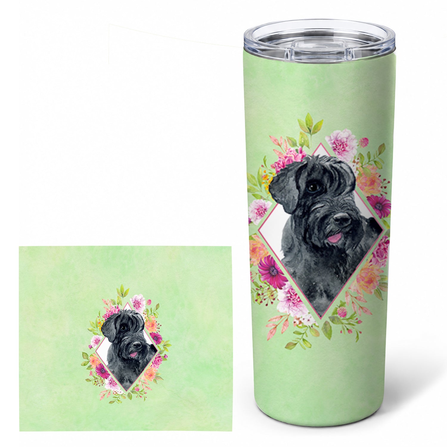 Giant Schnauzer Green Flowers Stainless Steel Skinny Tumbler 20 oz Vacuum Double Walled Reusable Insulated Travel Cup