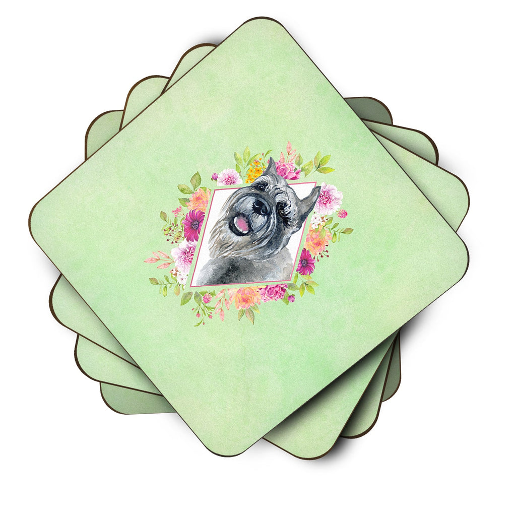 Schnauzer Green Flowers Foam Coasters Set of 4 Cup Coasters for Indoor Outdoor, Tabletop Protection, Anti Slip, Mouse pad Material
