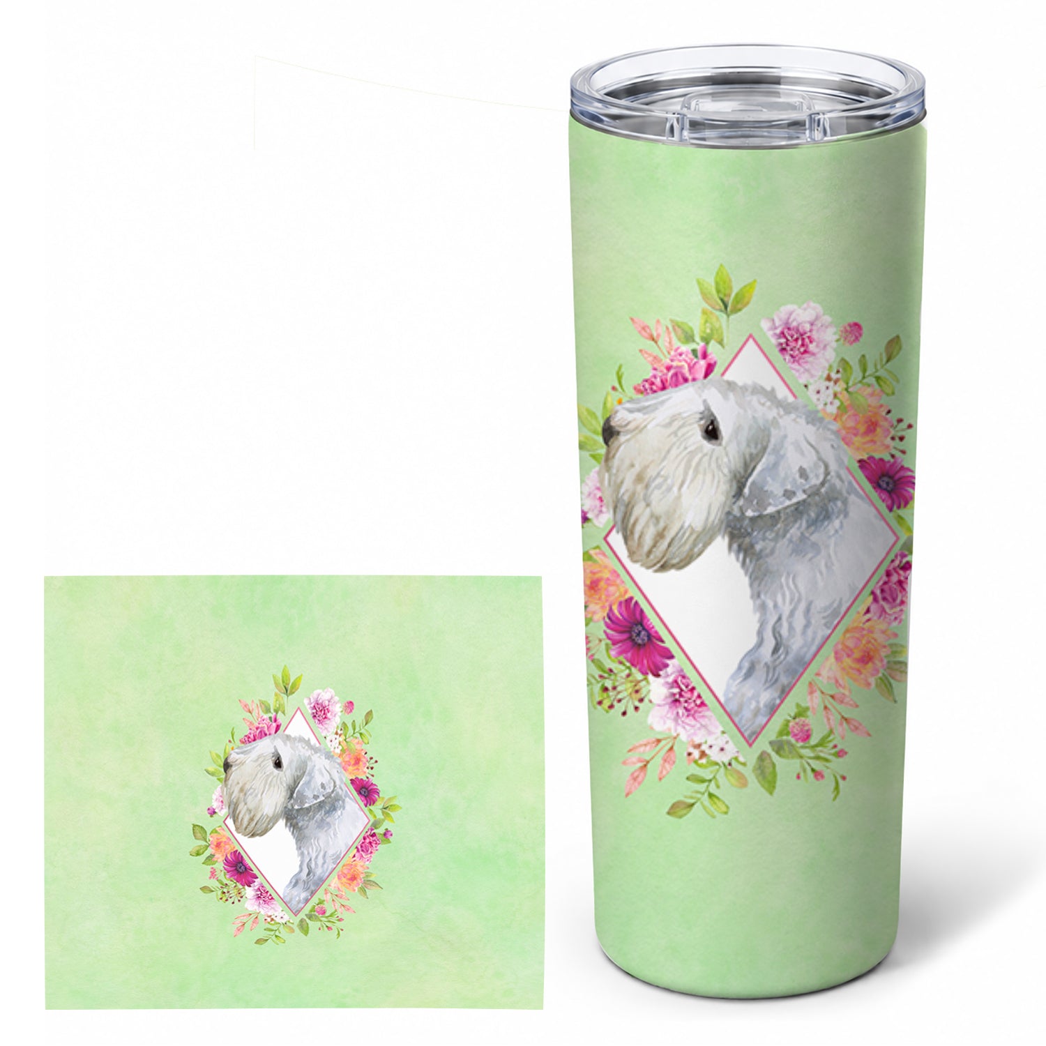 Sealyham Terrier Green Flowers Stainless Steel Skinny Tumbler 20 oz Vacuum Double Walled Reusable Insulated Travel Cup