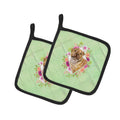 Shar Pei Green Flowers Pot Holder Set of 2 Heat Resistant Quilted Hot Pads 7.5 x 7.5 Inch, Insulated Kitchen Trivets for Cooking & Baking