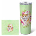 Shiba Inu Green Flowers Stainless Steel Skinny Tumbler 20 oz Vacuum Double Walled Reusable Insulated Travel Cup
