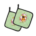 Brabant Griffon Green Flowers Pot Holder Set of 2 Heat Resistant Quilted Hot Pads 7.5 x 7.5 Inch, Insulated Kitchen Trivets for Cooking & Baking