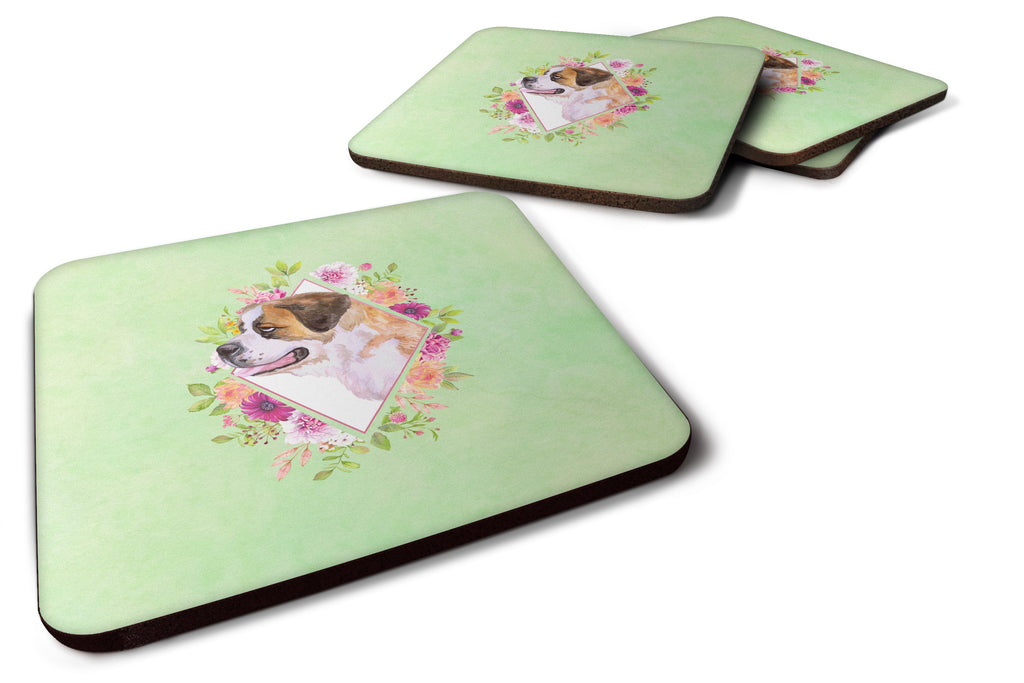 Saint Bernard #1 Green Flowers Foam Coasters Set of 4 Cup Coasters for Indoor Outdoor, Tabletop Protection, Anti Slip, Mouse pad Material