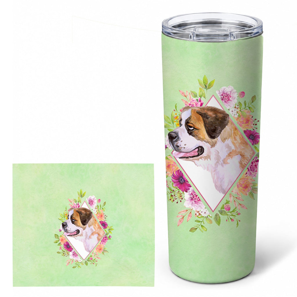 Saint Bernard #1 Green Flowers Stainless Steel Skinny Tumbler 20 oz Vacuum Double Walled Reusable Insulated Travel Cup
