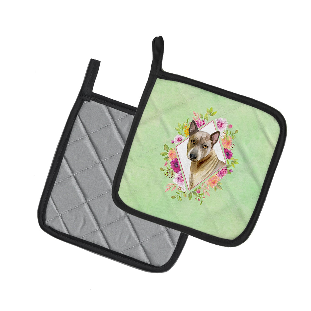 Thai Ridgeback Green Flowers Pot Holder Set of 2 Heat Resistant Quilted Hot Pads 7.5 x 7.5 Inch, Insulated Kitchen Trivets for Cooking & Baking