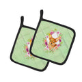 Toy Terrier Green Flowers Pot Holder Set of 2 Heat Resistant Quilted Hot Pads 7.5 x 7.5 Inch, Insulated Kitchen Trivets for Cooking & Baking