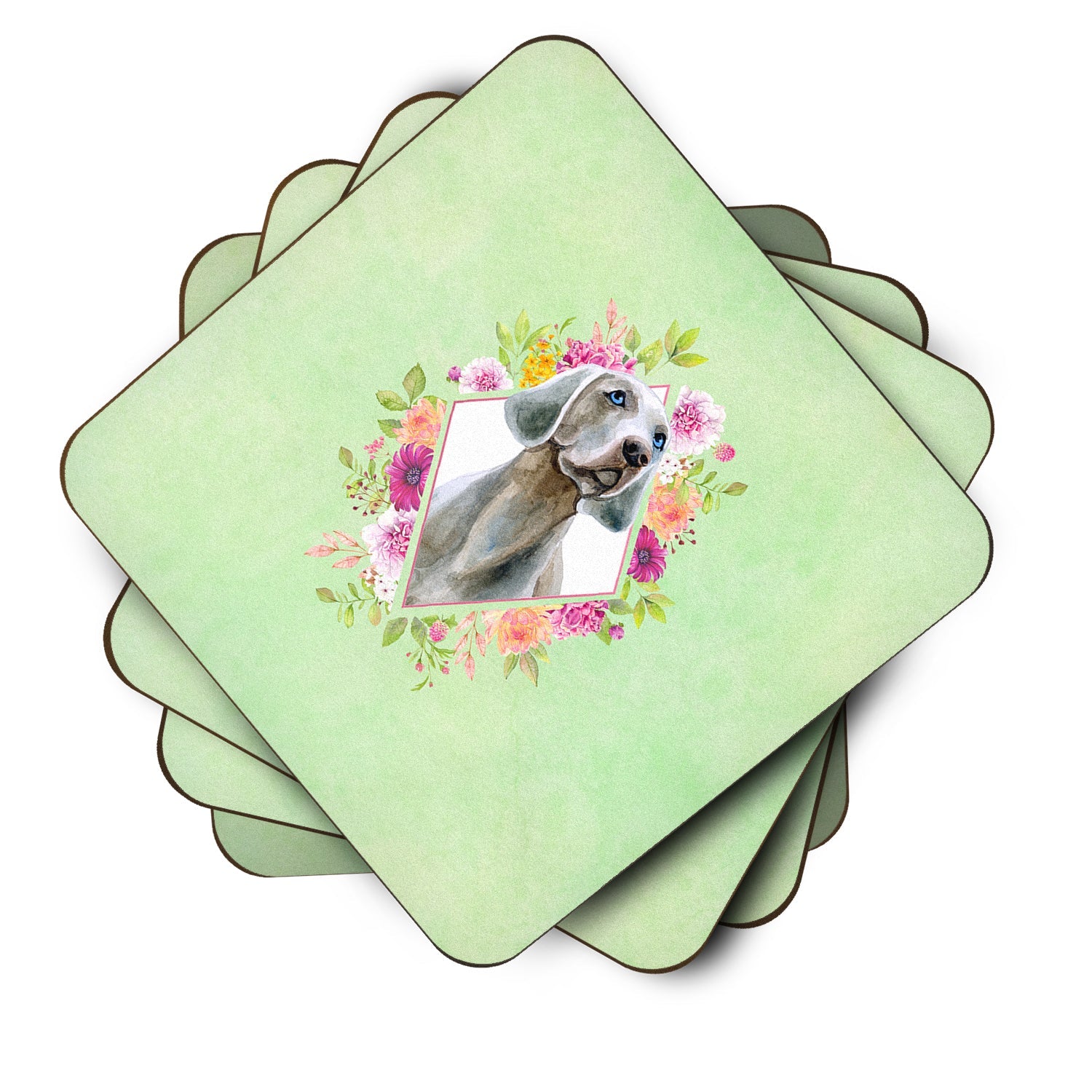 Weimaraner Green Flowers Foam Coasters Set of 4 Cup Coasters for Indoor Outdoor, Tabletop Protection, Anti Slip, Mouse pad Material