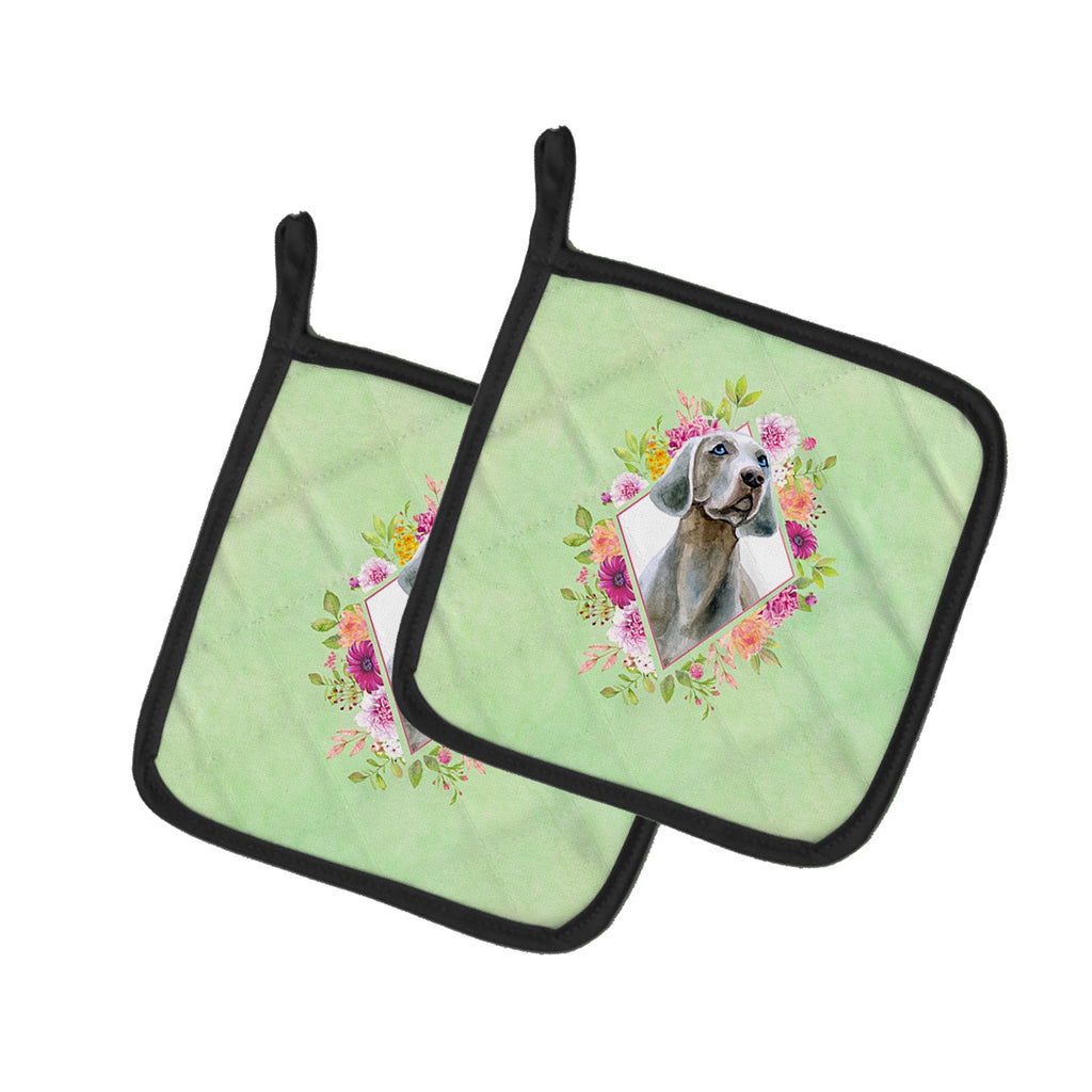 Weimaraner Green Flowers Pot Holder Set of 2 Heat Resistant Quilted Hot Pads 7.5 x 7.5 Inch, Insulated Kitchen Trivets for Cooking & Baking