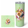 Welsh Terrier Green Flowers Stainless Steel Skinny Tumbler 20 oz Vacuum Double Walled Reusable Insulated Travel Cup