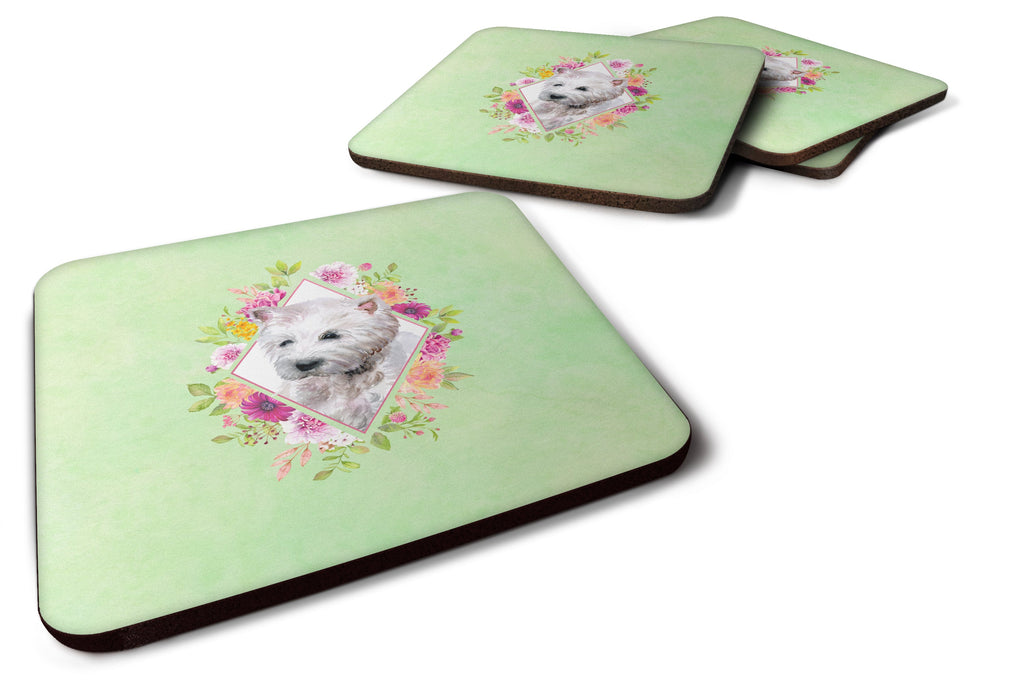 West Highland White Terrier Green Flowers Foam Coasters Set of 4 Cup Coasters for Indoor Outdoor, Tabletop Protection, Anti Slip, Mouse pad Material