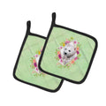 West Highland White Terrier Green Flowers Pot Holder Set of 2 Heat Resistant Quilted Hot Pads 7.5 x 7.5 Inch, Insulated Kitchen Trivets for Cooking & Baking
