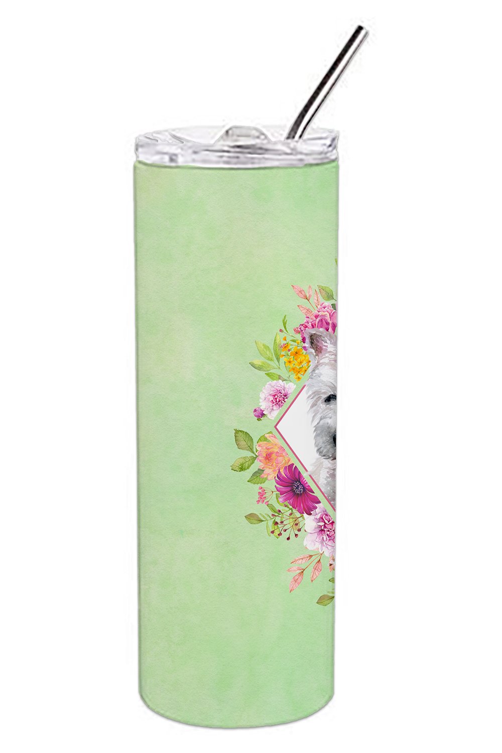 West Highland White Terrier Green Flowers Stainless Steel Skinny Tumbler 20 oz Vacuum Double Walled Reusable Insulated Travel Cup