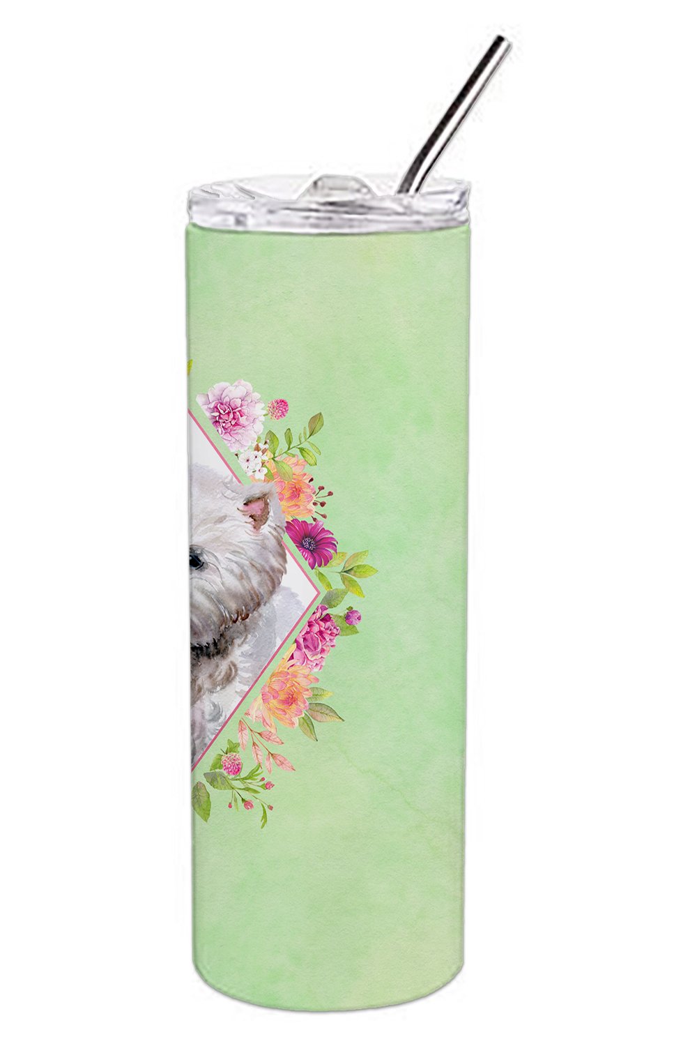 West Highland White Terrier Green Flowers Stainless Steel Skinny Tumbler 20 oz Vacuum Double Walled Reusable Insulated Travel Cup