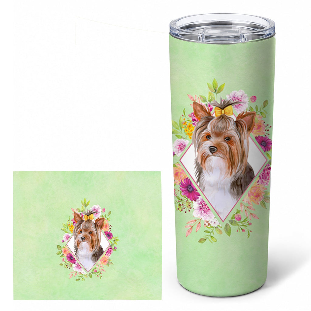 Yorkshire Terrier #1 Green Flowers Stainless Steel Skinny Tumbler 20 oz Vacuum Double Walled Reusable Insulated Travel Cup