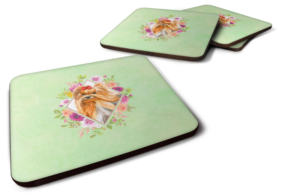 Yorkshire Terrier #2 Green Flowers Foam Coasters Set of 4 Cup Coasters for Indoor Outdoor, Tabletop Protection, Anti Slip, Mouse pad Material