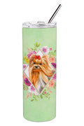 Yorkshire Terrier #2 Green Flowers Stainless Steel Skinny Tumbler 20 oz Vacuum Double Walled Reusable Insulated Travel Cup
