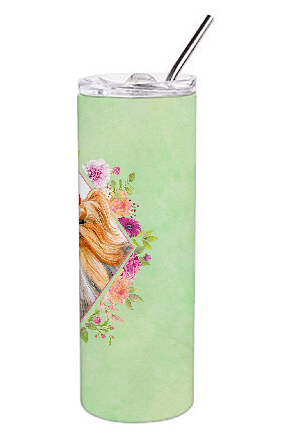 Yorkshire Terrier #2 Green Flowers Stainless Steel Skinny Tumbler 20 oz Vacuum Double Walled Reusable Insulated Travel Cup