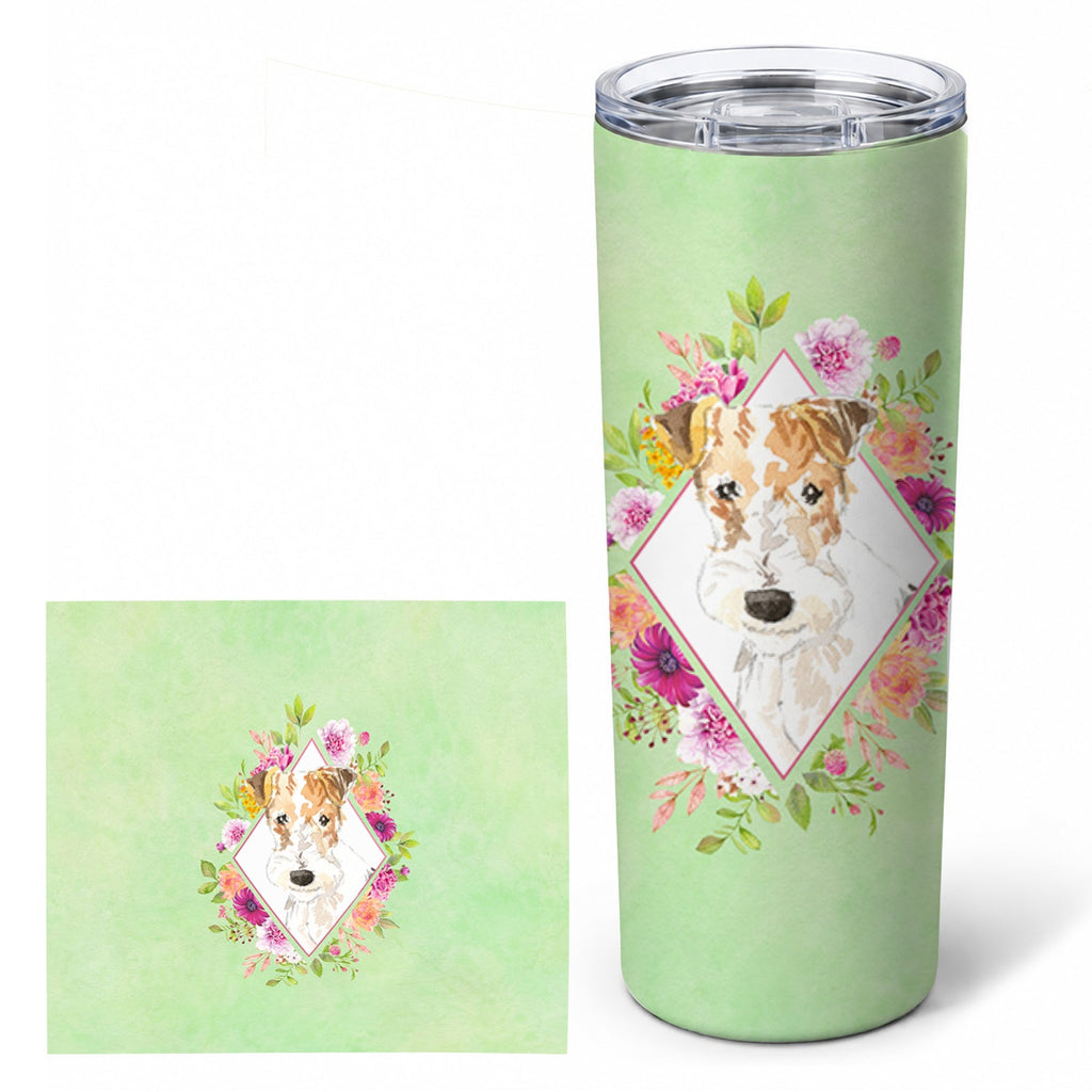 Fox Terrier Green Flowers Stainless Steel Skinny Tumbler 20 oz Vacuum Double Walled Reusable Insulated Travel Cup