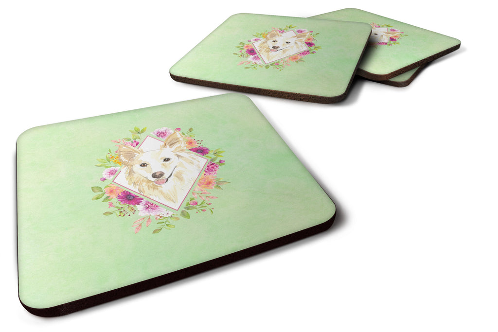 White Collie Green Flowers Foam Coasters Set of 4 Cup Coasters for Indoor Outdoor, Tabletop Protection, Anti Slip, Mouse pad Material