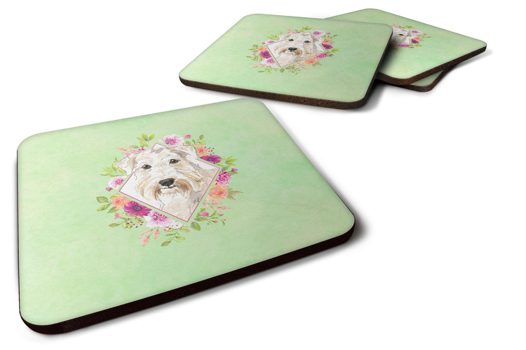 Wheaten Terrier Green Flowers Foam Coasters Set of 4 Cup Coasters for Indoor Outdoor, Tabletop Protection, Anti Slip, Mouse pad Material