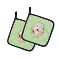 Wheaten Terrier Green Flowers Pot Holder Set of 2 Heat Resistant Quilted Hot Pads 7.5 x 7.5 Inch, Insulated Kitchen Trivets for Cooking & Baking