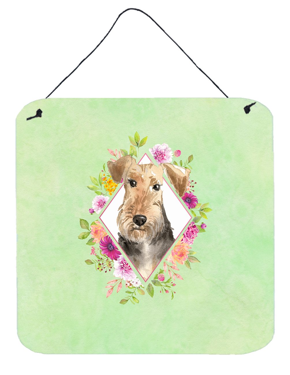 Airedale Terrier Green Flowers Wall or Door Hanging Prints Aluminum Metal Sign Kitchen Wall Bar Bathroom Plaque Home Decor, 6x6, Multicolor