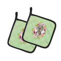 Weimaraner Green Flowers Pot Holder Set of 2 Heat Resistant Quilted Hot Pads 7.5 x 7.5 Inch, Insulated Kitchen Trivets for Cooking & Baking