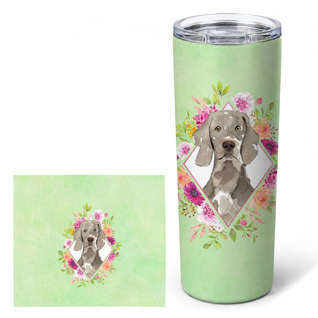 Weimaraner Green Flowers Stainless Steel Skinny Tumbler 20 oz Vacuum Double Walled Reusable Insulated Travel Cup