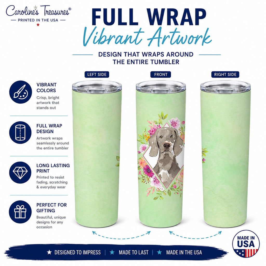 Weimaraner Green Flowers Stainless Steel Skinny Tumbler 20 oz Vacuum Double Walled Reusable Insulated Travel Cup