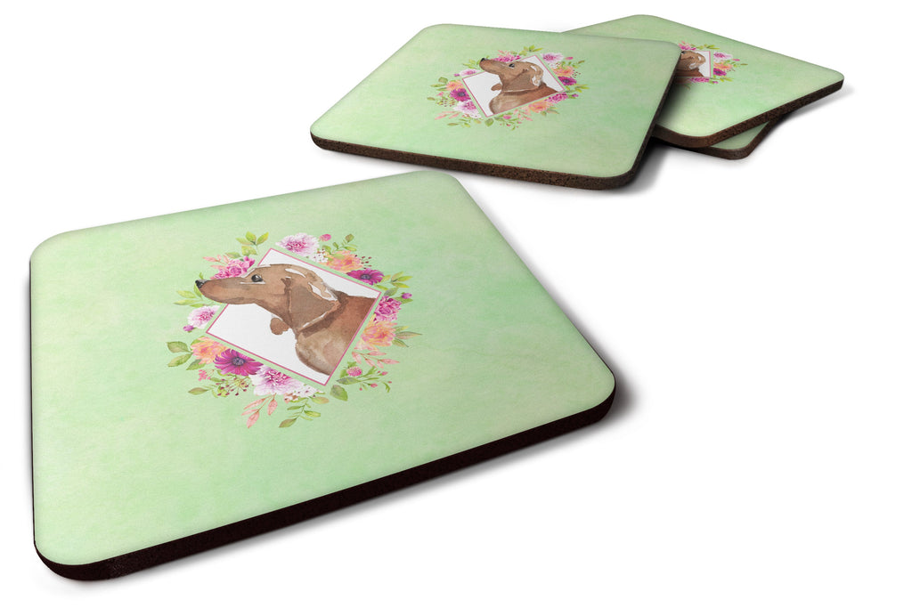 Dachshund Green Flowers Foam Coasters Set of 4 Cup Coasters for Indoor Outdoor, Tabletop Protection, Anti Slip, Mouse pad Material