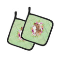 Dachshund Green Flowers Pot Holder Set of 2 Heat Resistant Quilted Hot Pads 7.5 x 7.5 Inch, Insulated Kitchen Trivets for Cooking & Baking